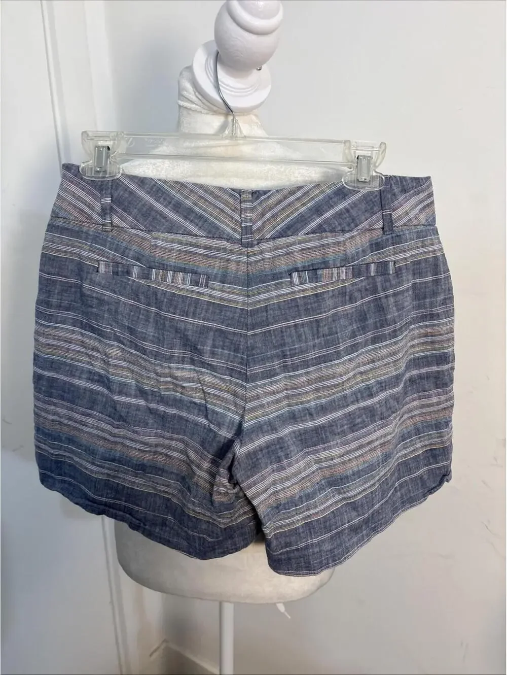 Ladies 7th Avenue 100% Cotton Shorts‎ Sz 6 Stripes Blue/pink Lightweight